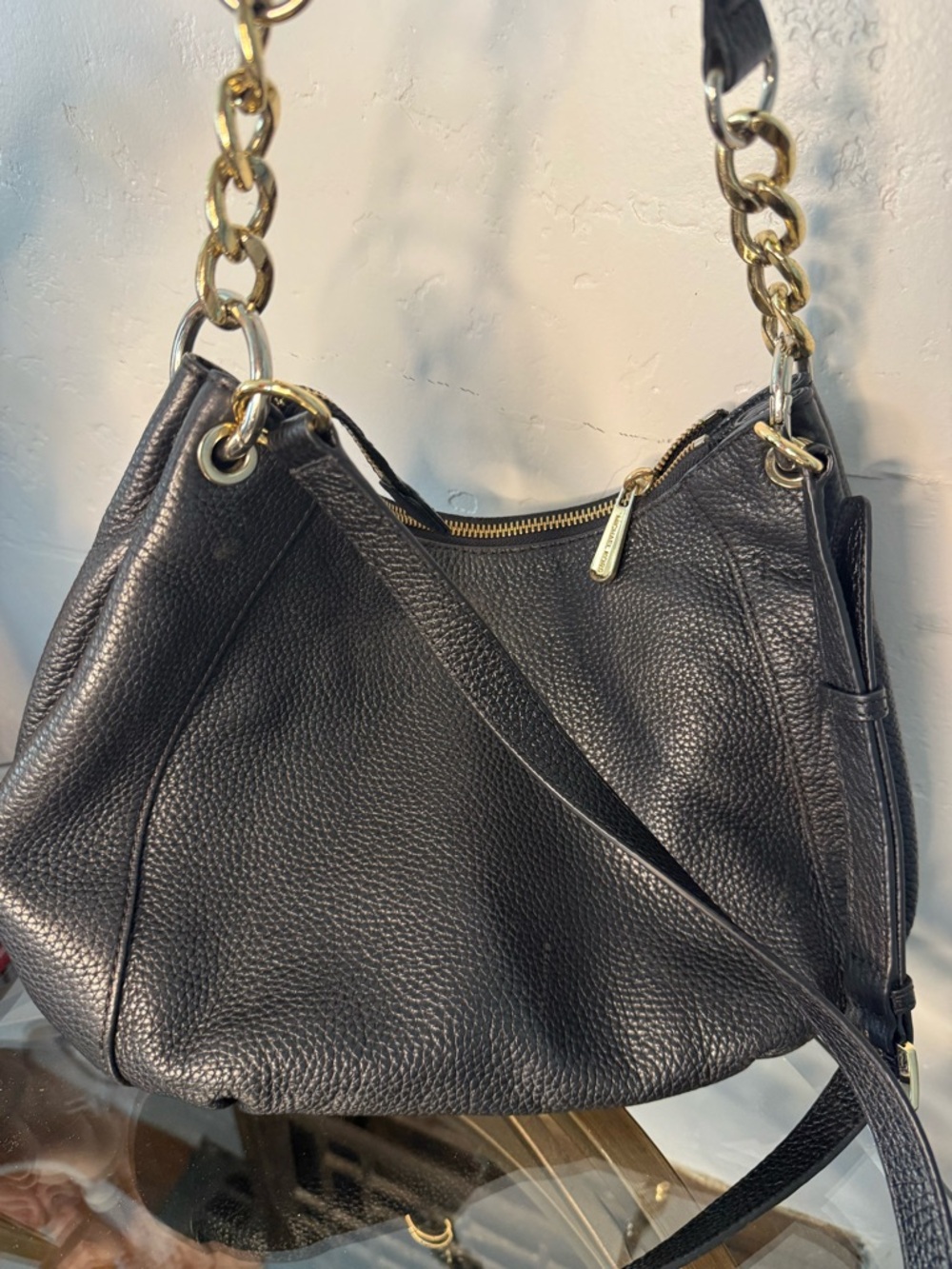 Michael Kors Black Pebbled Leather Hobo Shoulder Bag with Tassel Charm - Picture 2 of 6